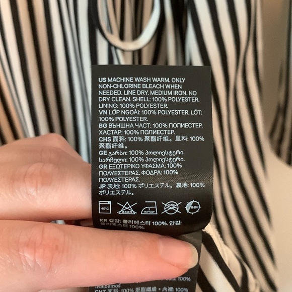 H&M Vertically Striped Low Cut Midi Long Sleeve Tie Wrap Dress Size Large - Picture 7 of 7